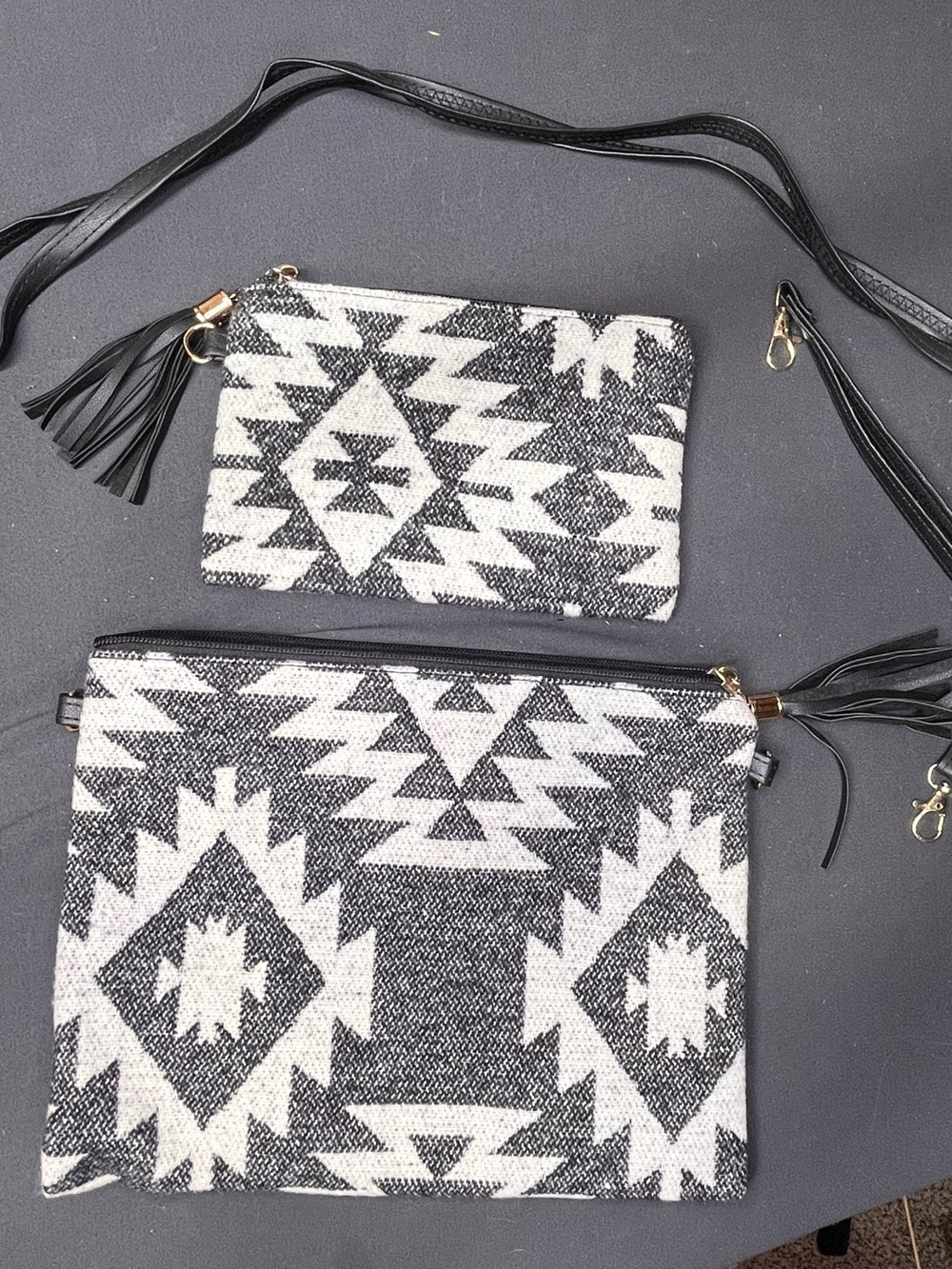 Monochrome Aztec Pattern Crossbody Bag Set - Black & White